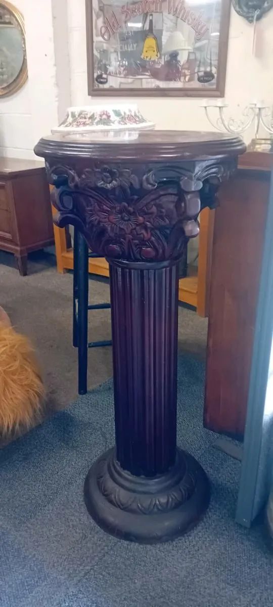 Carved Mahogany Tile Top Pedestal - Image 1