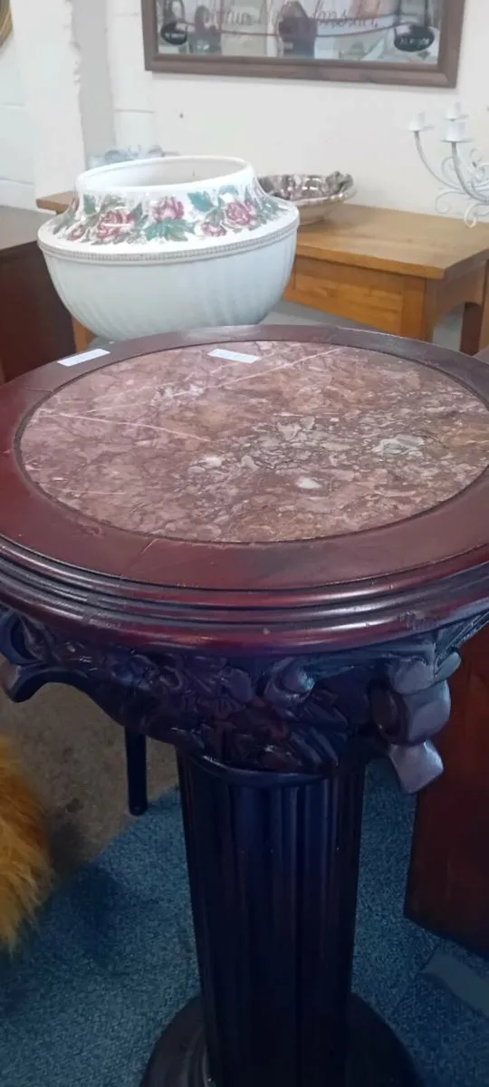 Carved Mahogany Tile Top Pedestal - Image 2