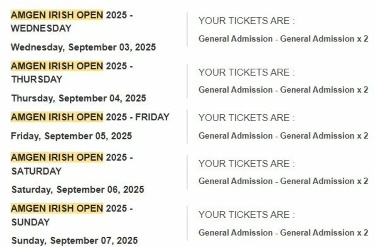 Irish golf tickets K Club (every day) x 2 - Image 3