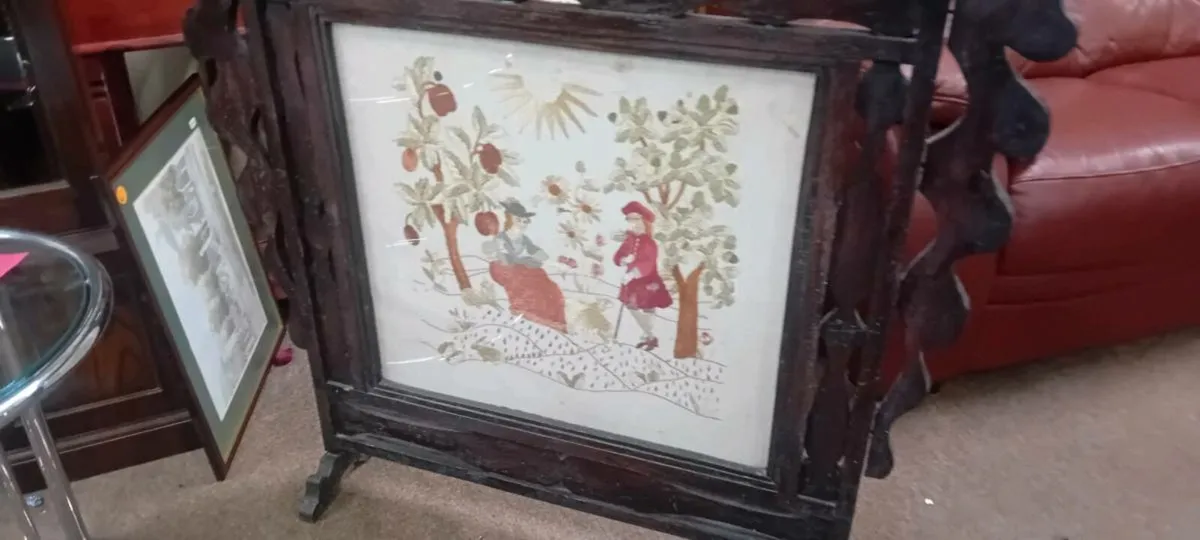 Large Victorian Era Wooden Firescreen - Image 2