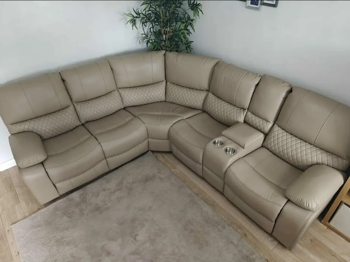 Rita Corner True Beige Leather Recliner Sofa - Image 4