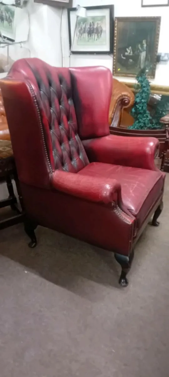 Vintage Real Leather Chesterfield Wingback Chair - Image 1
