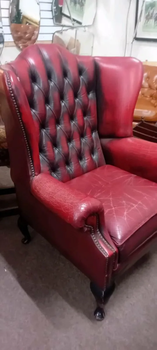 Vintage Real Leather Chesterfield Wingback Chair - Image 2