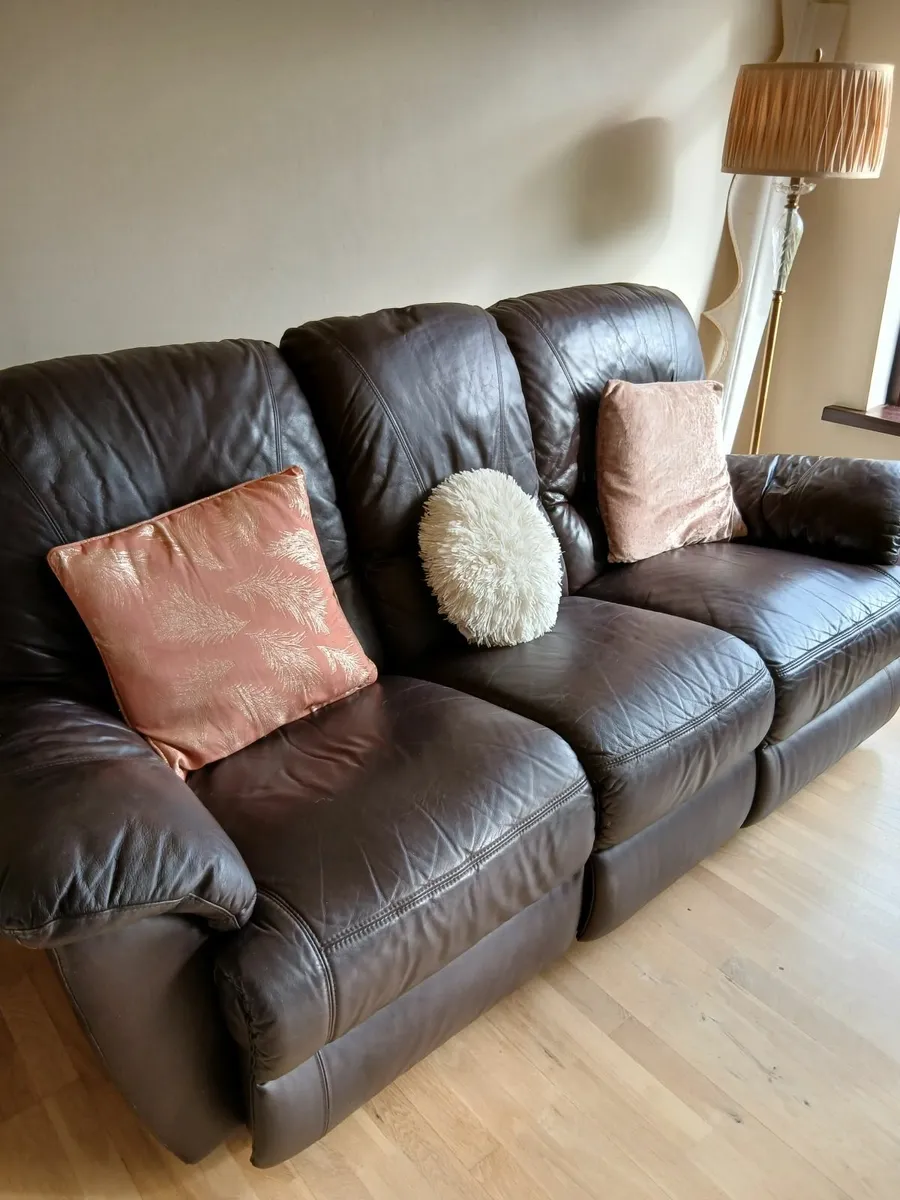 3 Seater and 2 Seater  Brown Leather Sofas - Image 1