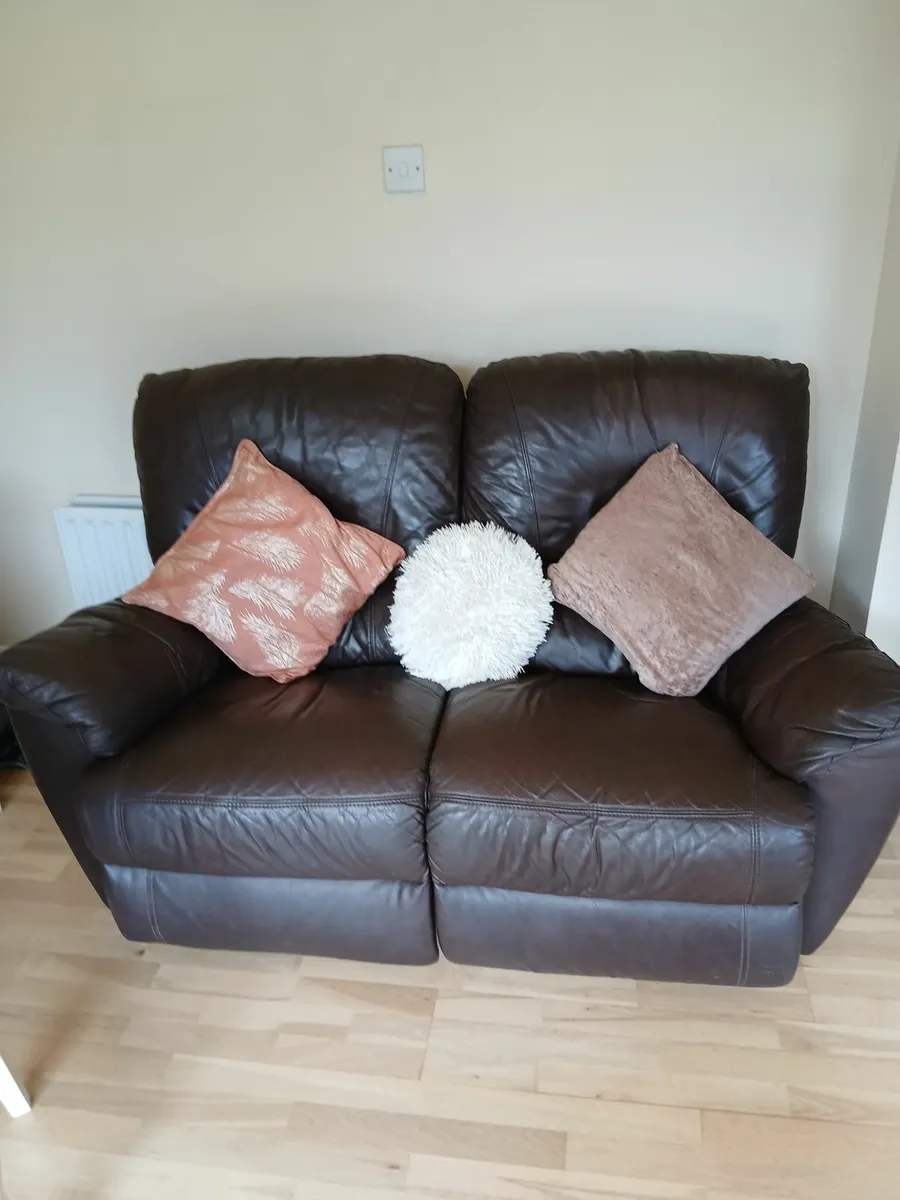 3 Seater and 2 Seater  Brown Leather Sofas - Image 2