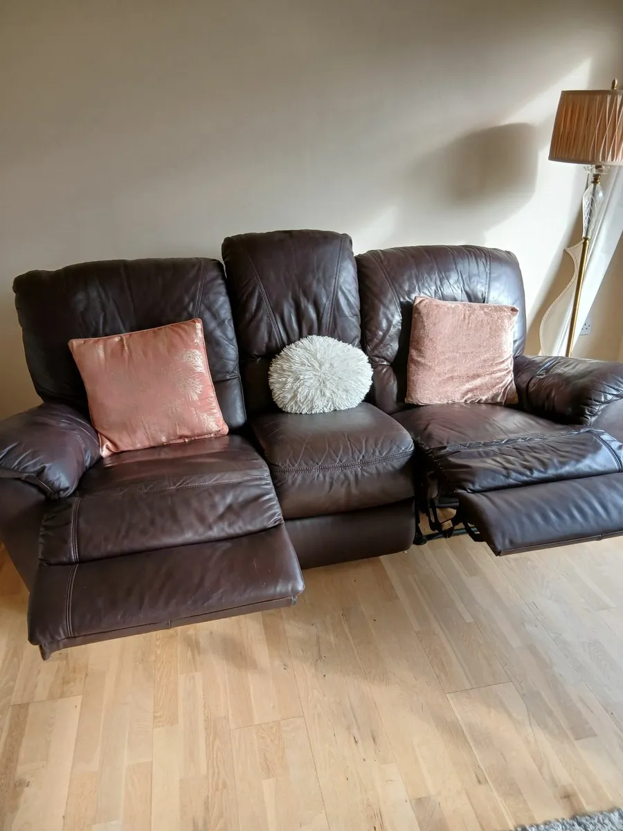 3 Seater and 2 Seater  Brown Leather Sofas - Image 4