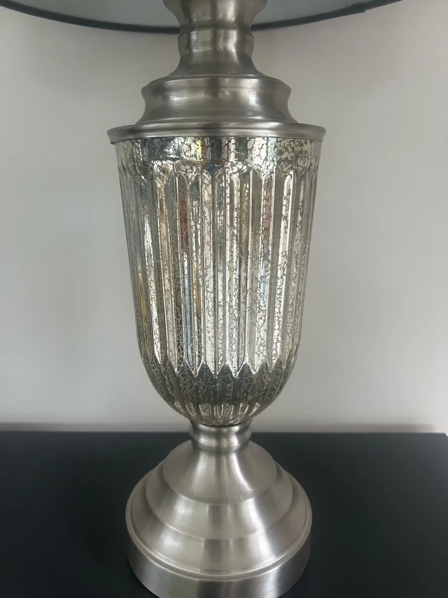 Silver lamp with grey velvet shade - Image 3