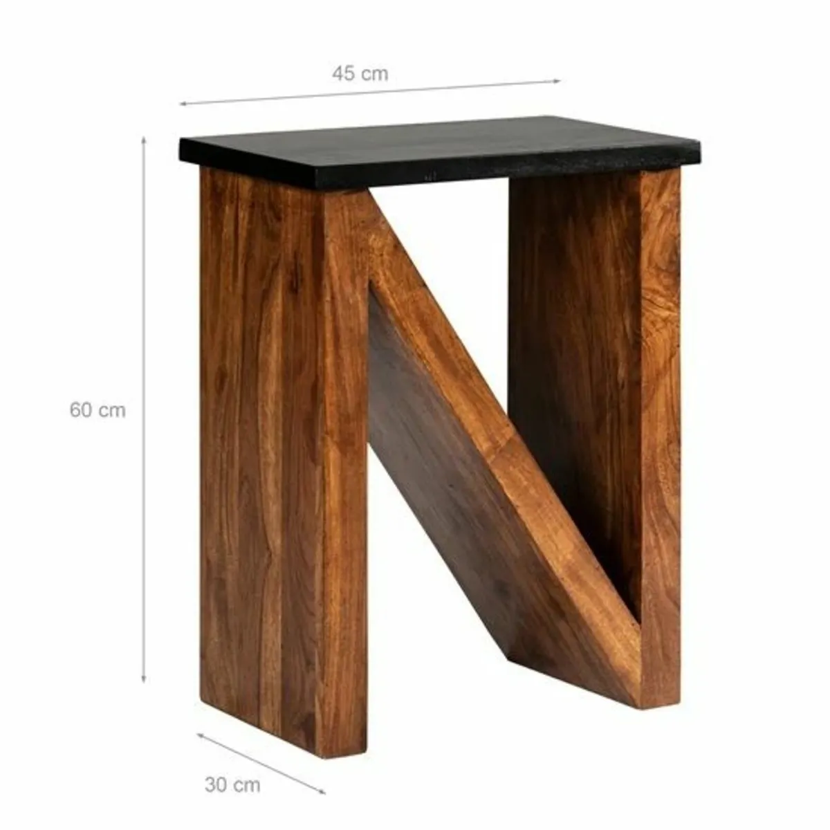 Solid Acacia Wood Side Table N Shape Design - Image 2