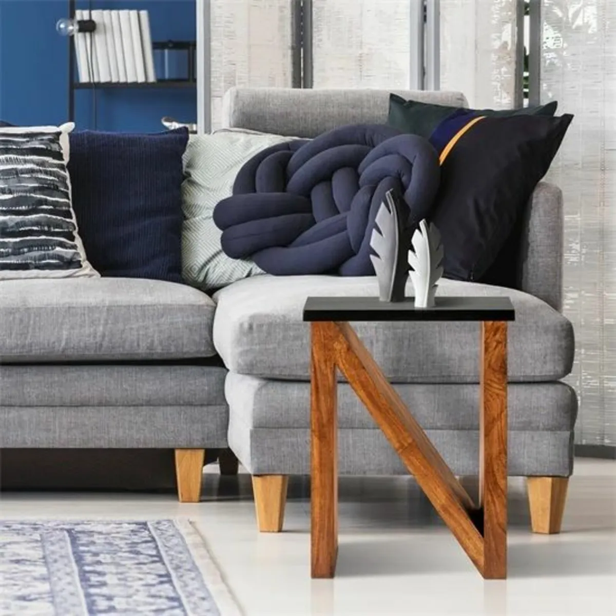 Solid Acacia Wood Side Table N Shape Design - Image 4