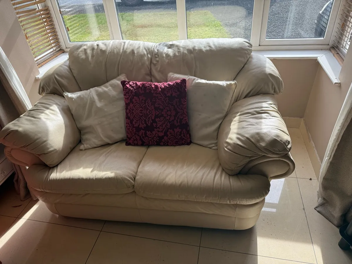 2 seater / 3 seater cream leather couch - Image 2