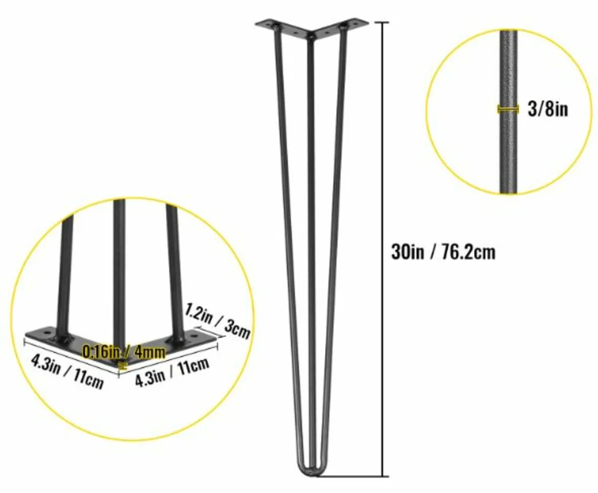 Hairpin Table Legs 30 inch Black Set of 4 - Image 2