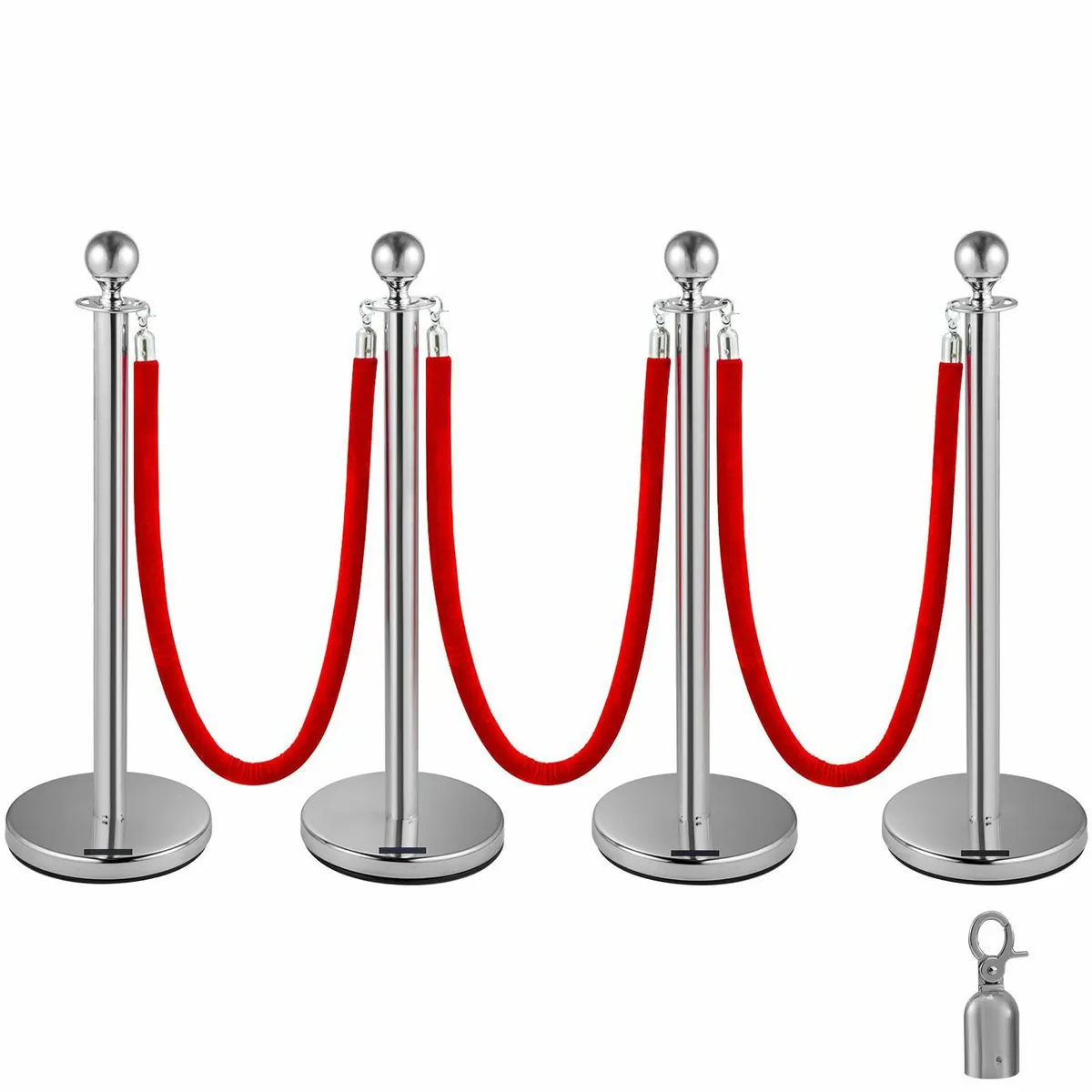 4 Pack Retractable Silver Round Top Stanchion - Image 4