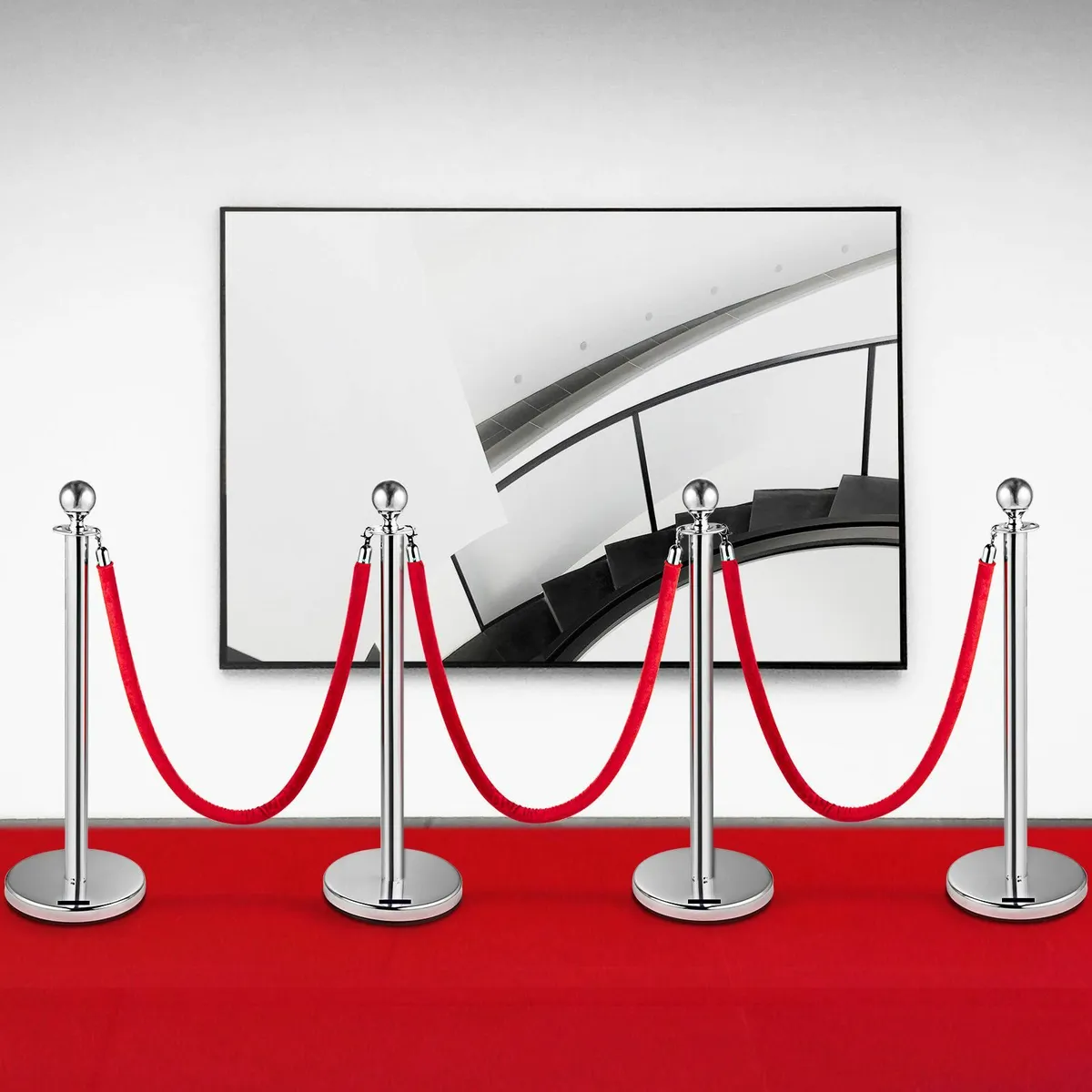 4 Pack Retractable Silver Round Top Stanchion - Image 1