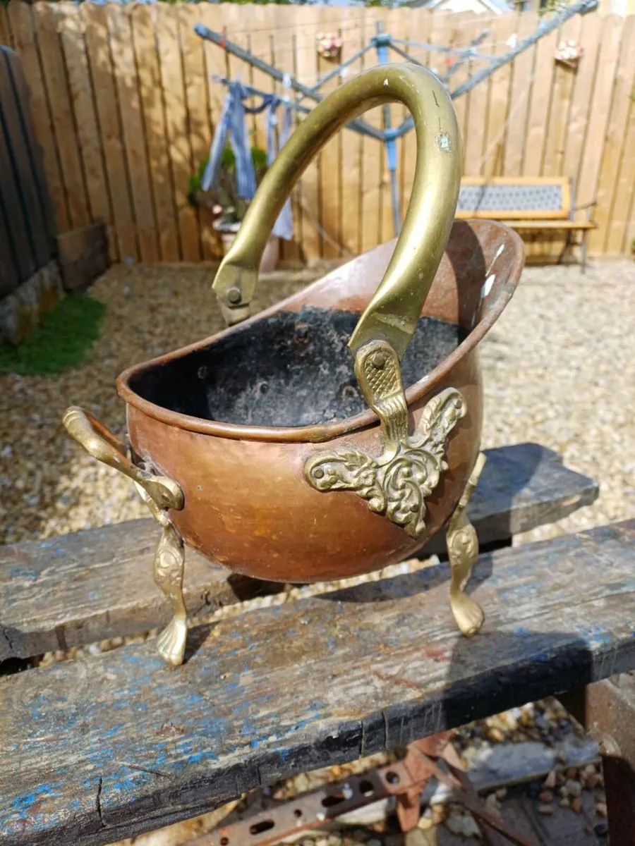 Antique Copper & Brass Helmet Coal Scuttle - Image 2