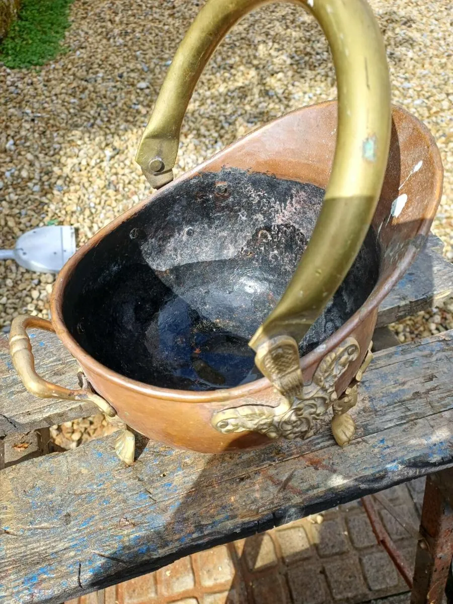 Antique Copper & Brass Helmet Coal Scuttle - Image 3