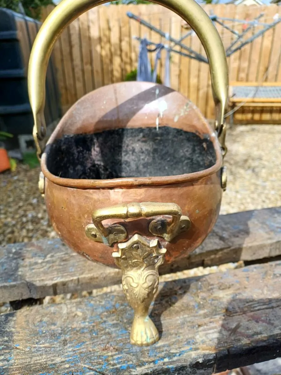 Antique Copper & Brass Helmet Coal Scuttle - Image 4