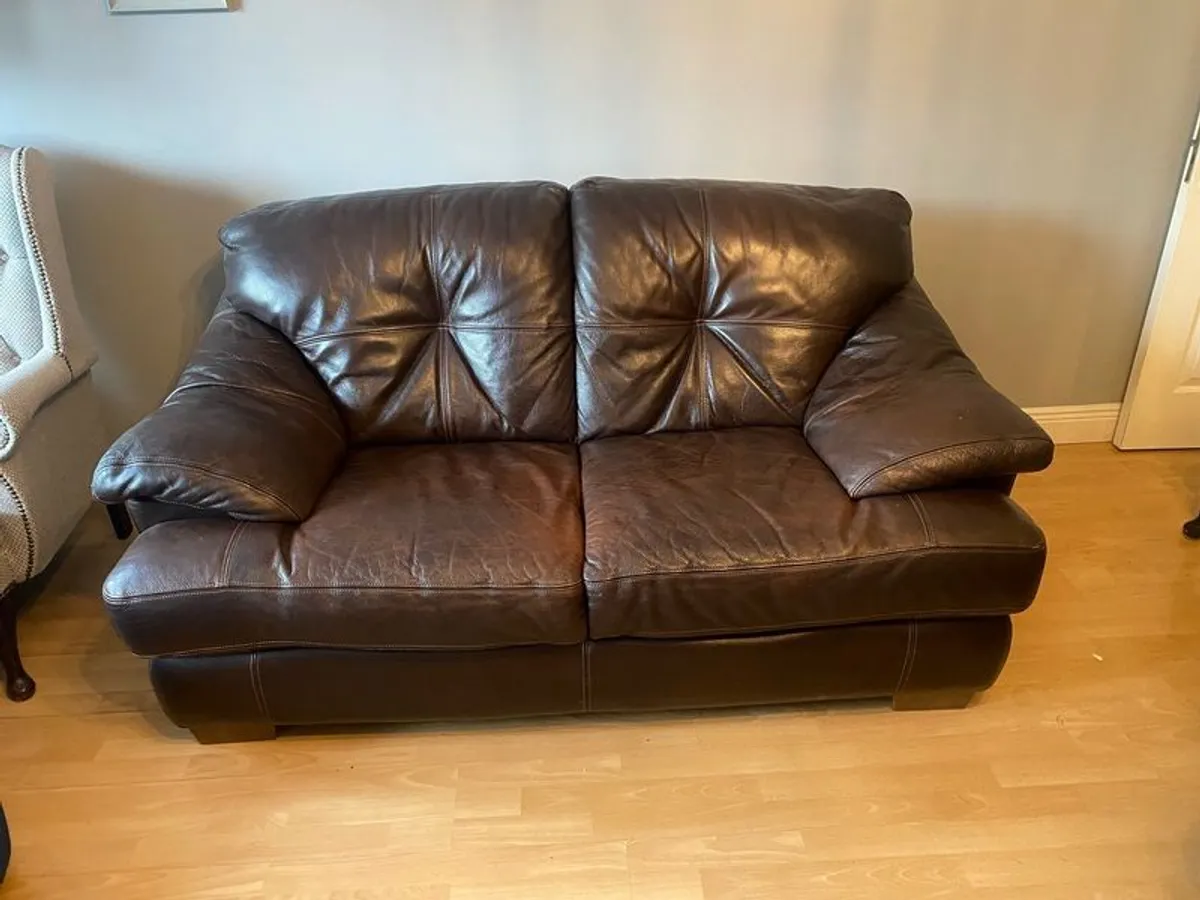 Italian soft leather couch and armchair - Image 1
