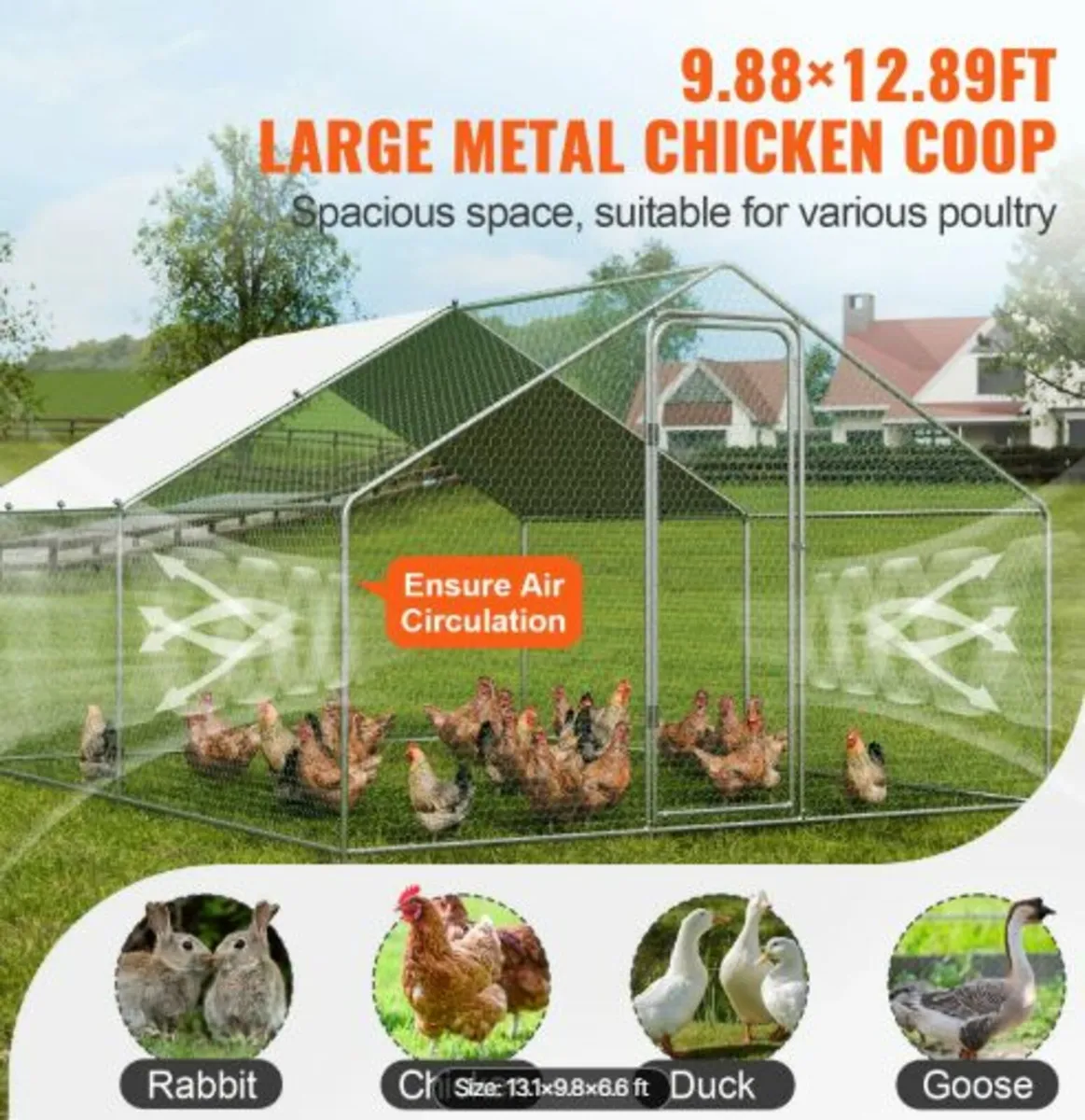 Metal Chicken Coop Walk-in Chicken Run with Water - Image 3