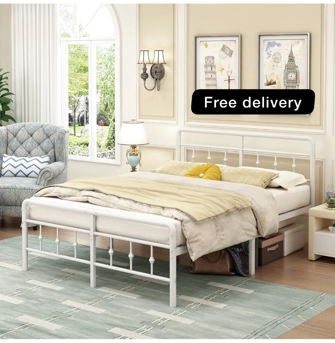 Double Bed Frame 4ft6 with Headboard and Footboard - Image 1