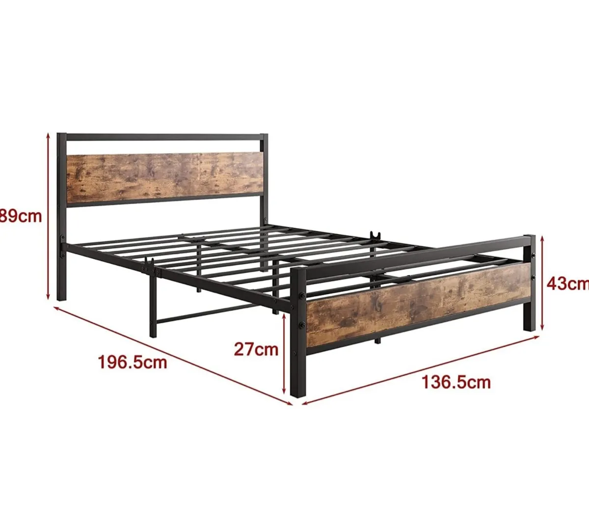 Double Bed Frame with Wooden Headboard,Heavy Duty - Image 2