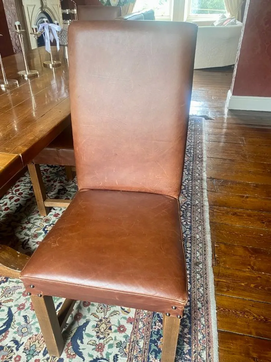 8 High Back Tan Brown Leather Chairs - Image 2