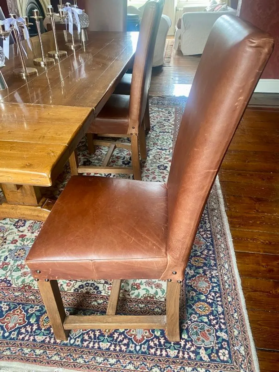 8 High Back Tan Brown Leather Chairs - Image 3