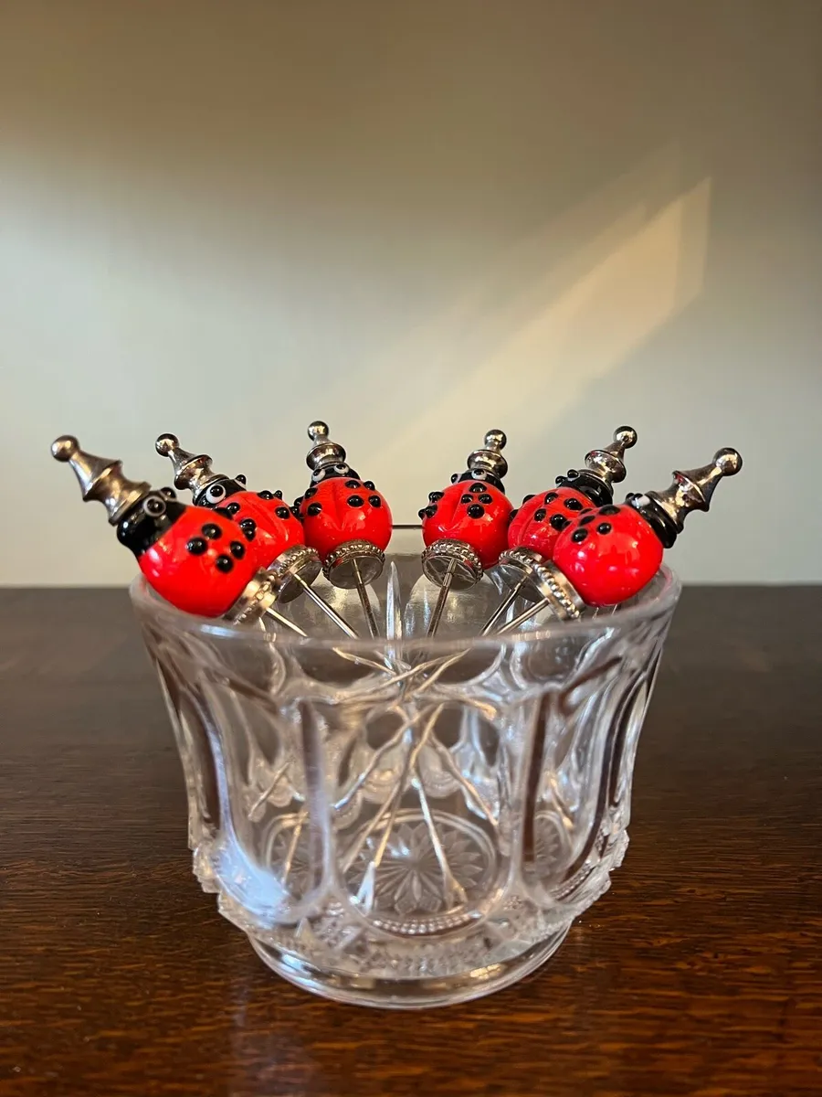 Vintage Ladybird Cocktail Picks with Glass Holder - Image 2