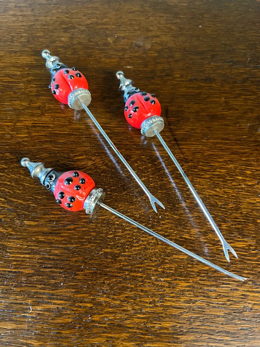 Vintage Ladybird Cocktail Picks with Glass Holder - Image 3