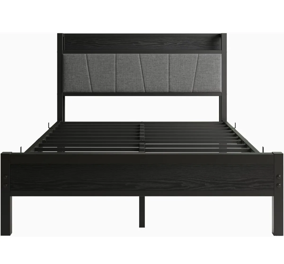 Double Bed Frames with Wooden Storage Headboard,He - Image 2