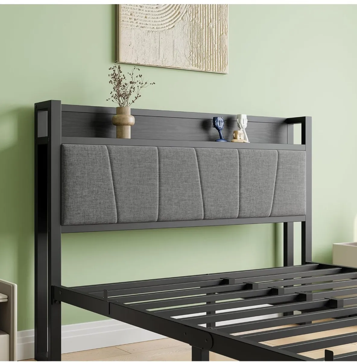 Double Bed Frames with Wooden Storage Headboard,He - Image 4