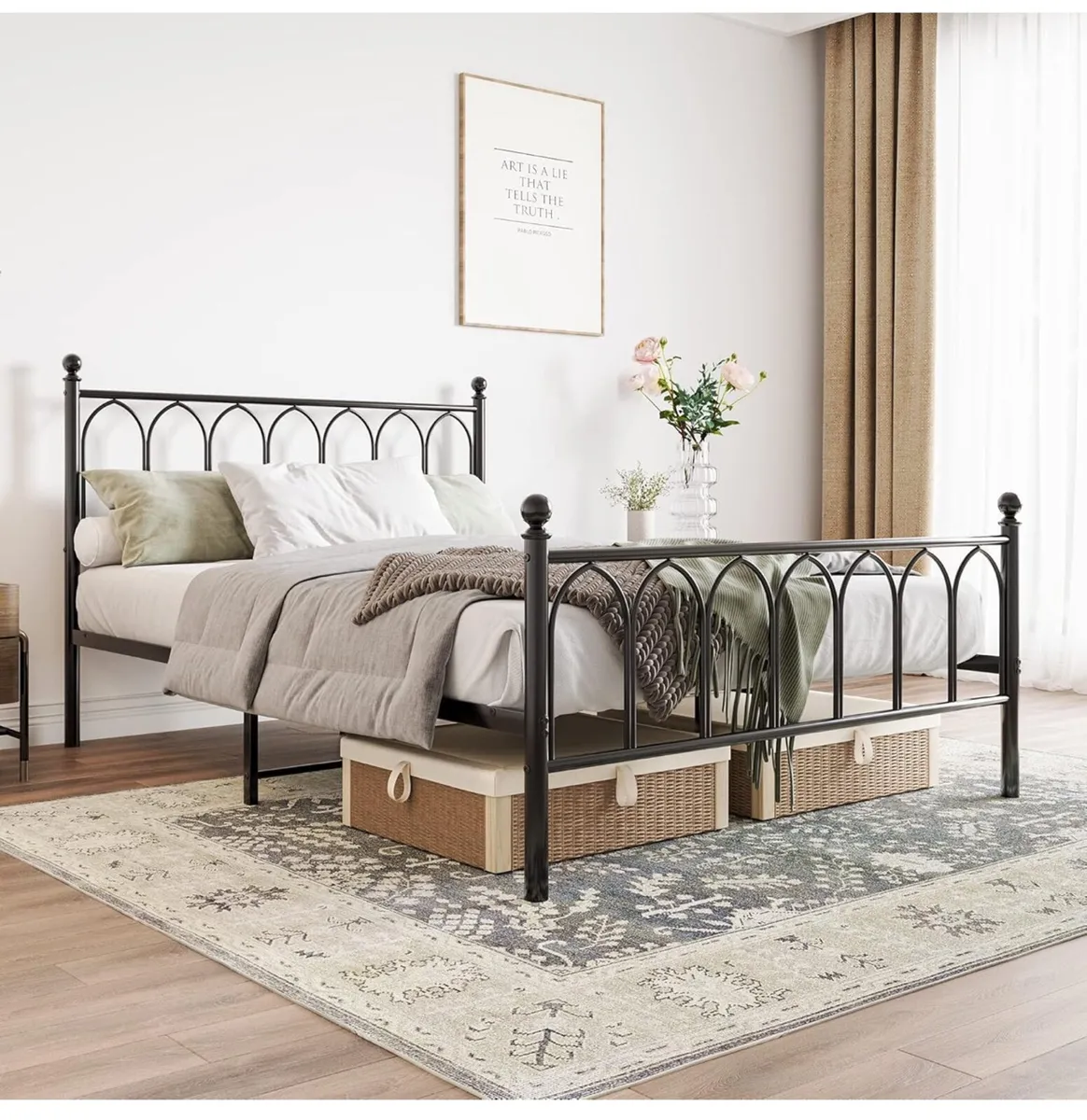 Double Metal Bed Frame 135 x 190 cm with Headboard - Image 1