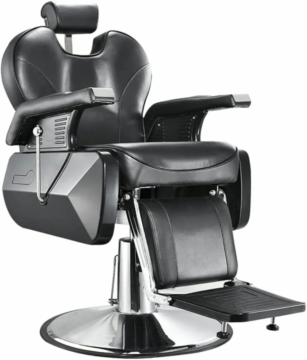 Barber Chair Adjustable Reclining Black Salon - Image 1