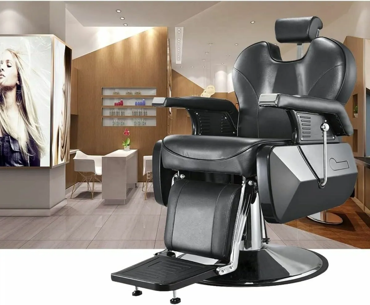 Barber Chair Adjustable Reclining Black Salon - Image 2