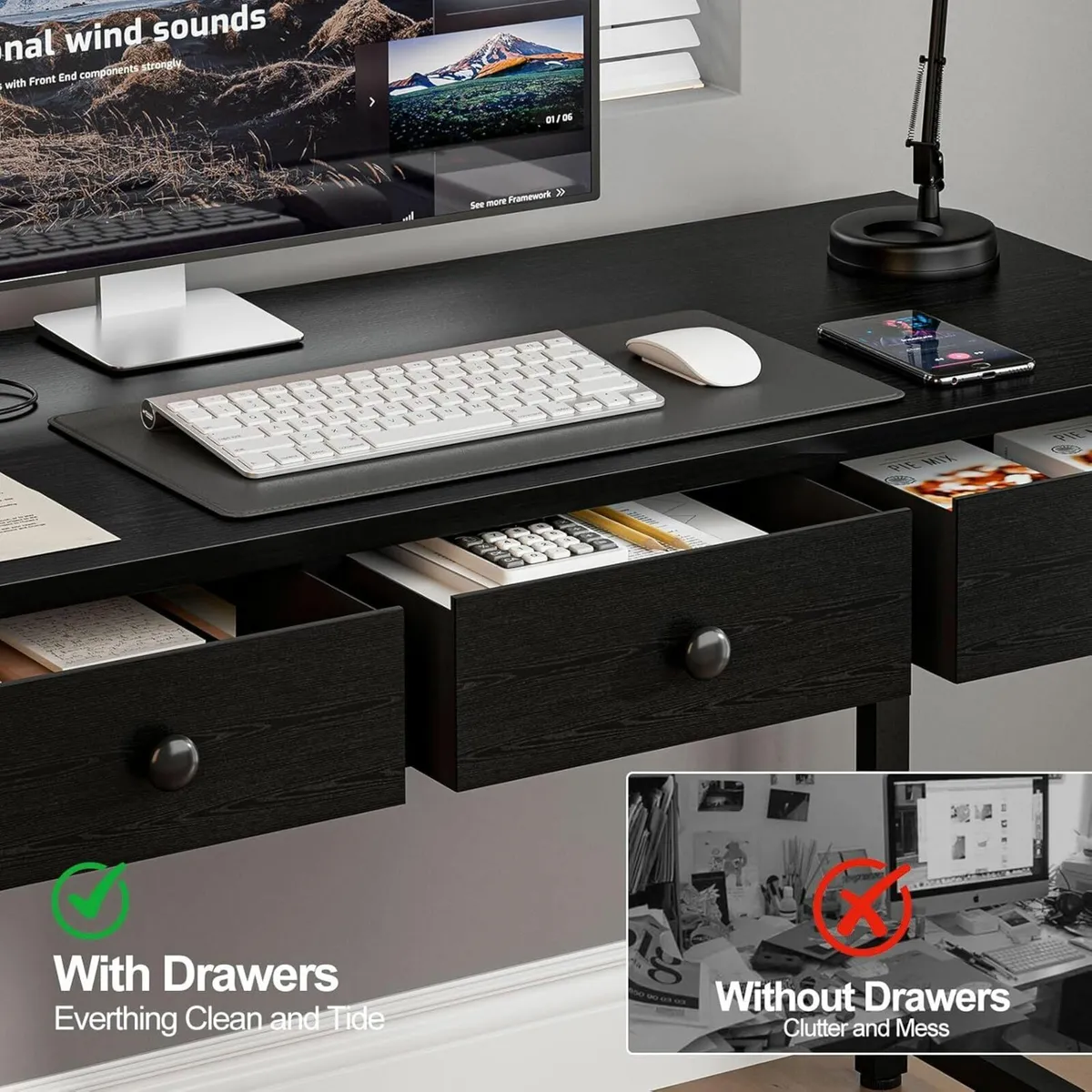 Computer Desk with 2 Fabric Drawers, 40 Inch - Image 3