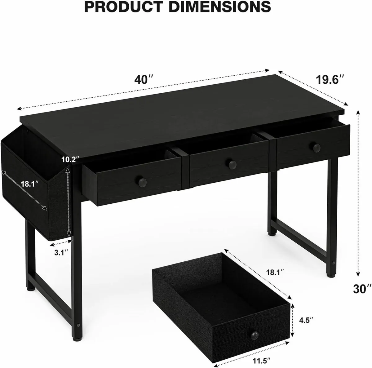 Computer Desk with 2 Fabric Drawers, 40 Inch - Image 4
