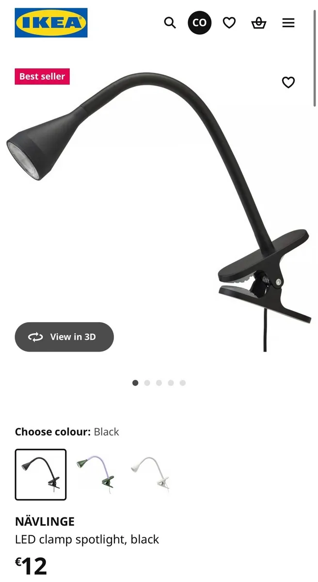 NÄVLINGE LED clamp spotlight, black - Image 1