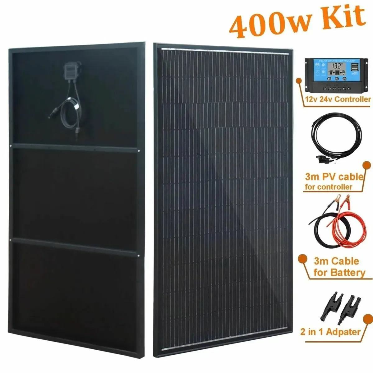 400W Solar Panel Kit 12V – 2×200W Aluminum - Image 2