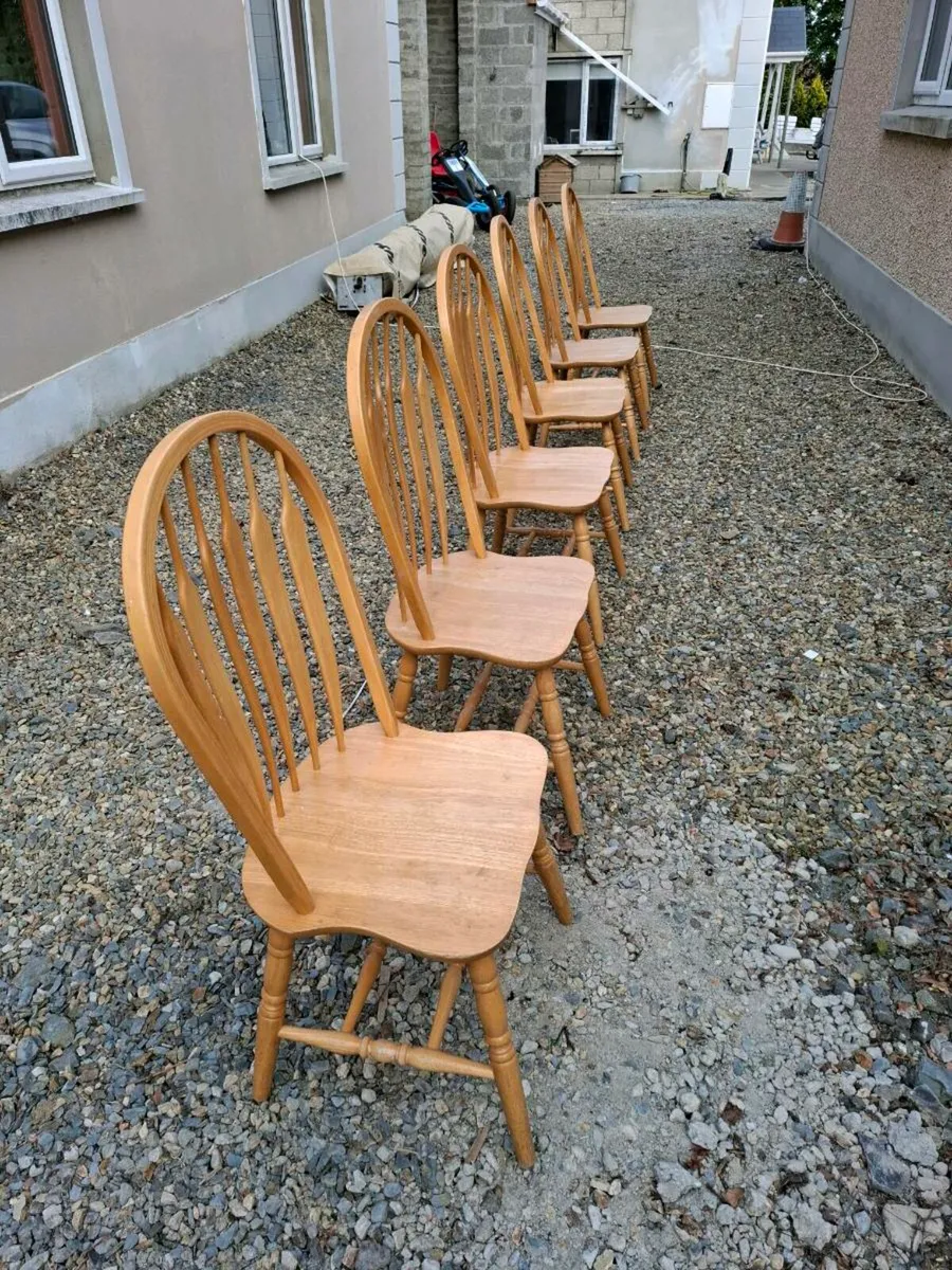 6 x Solid Beech Round Dining chairs - Image 3