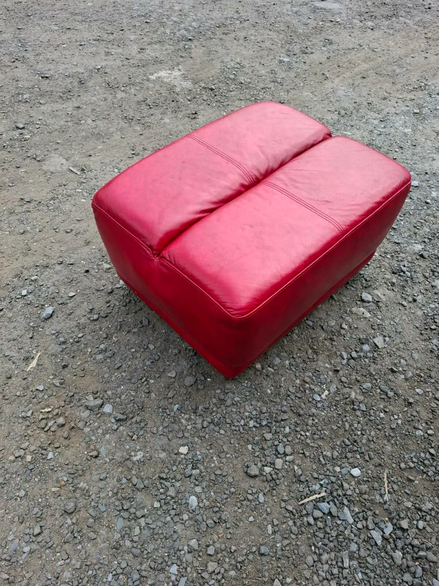 Red Leather Footstool - Image 2