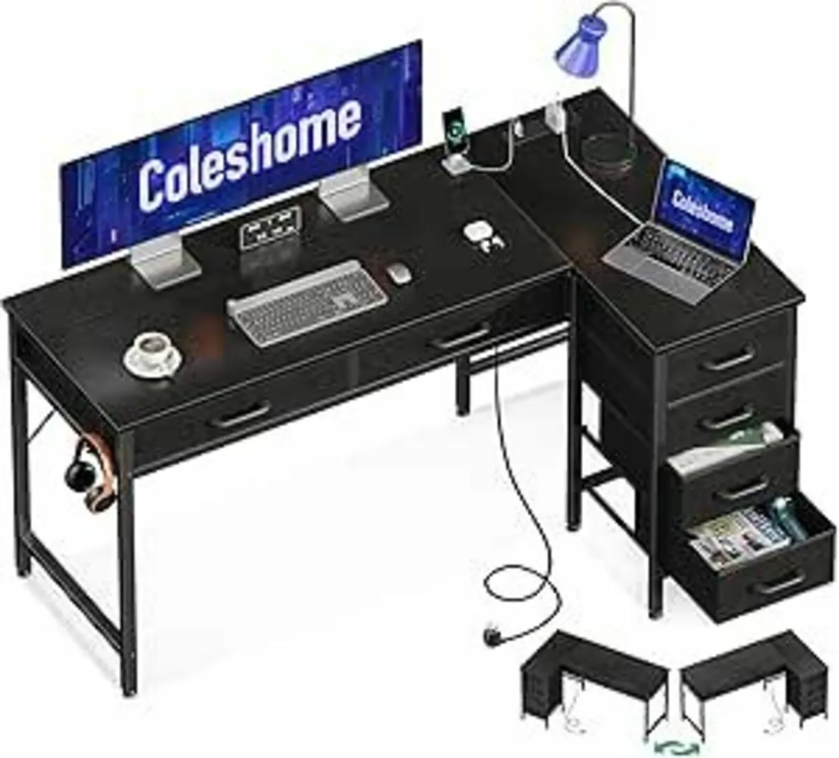 L Shaped Computer Desk Office Drawers 126×80cm - Image 2