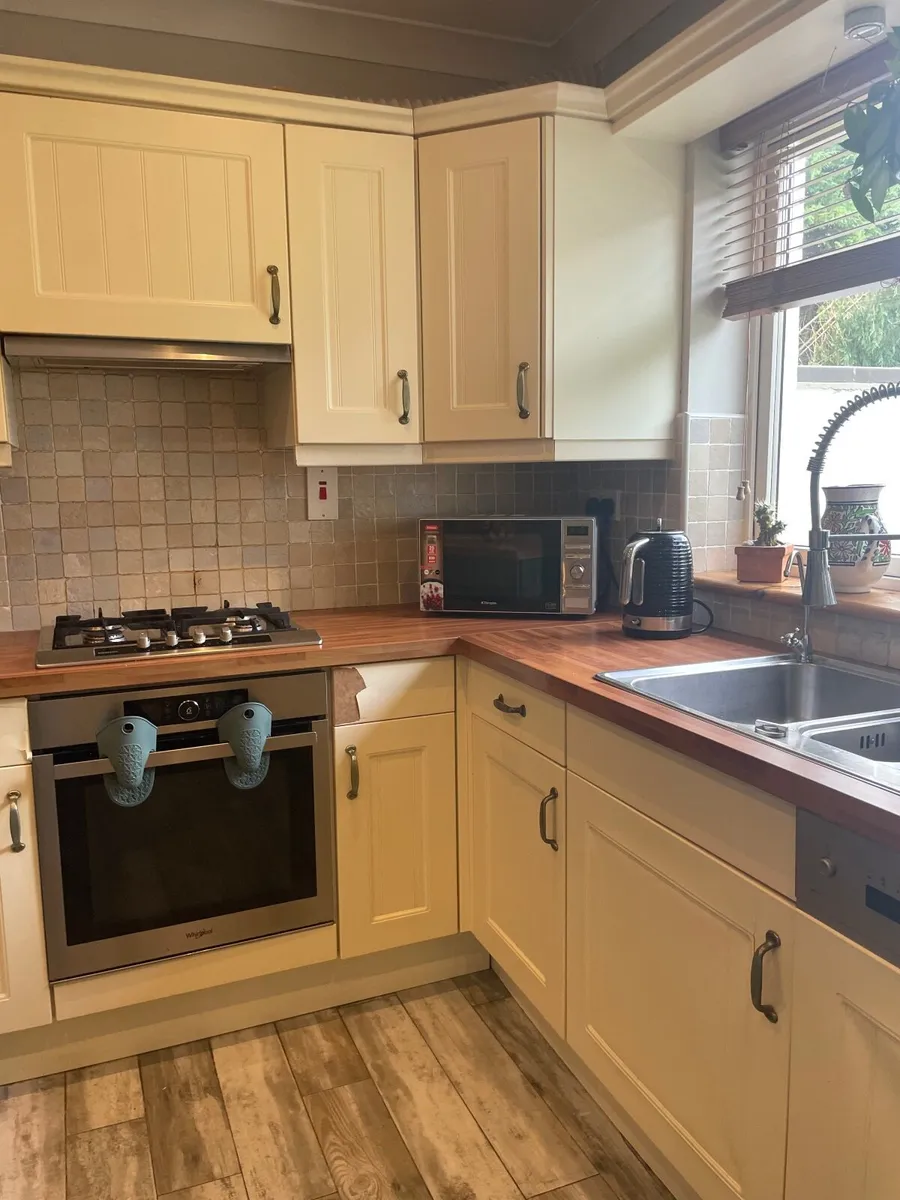 Contemporary Cream &Green Kitchen with Island and - Image 3