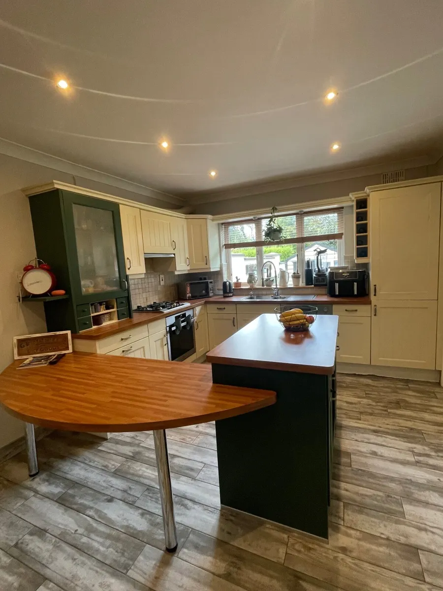 Contemporary Cream &Green Kitchen with Island and - Image 2