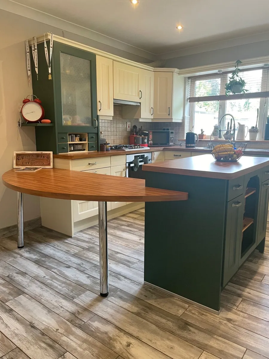 Contemporary Cream &Green Kitchen with Island and - Image 1