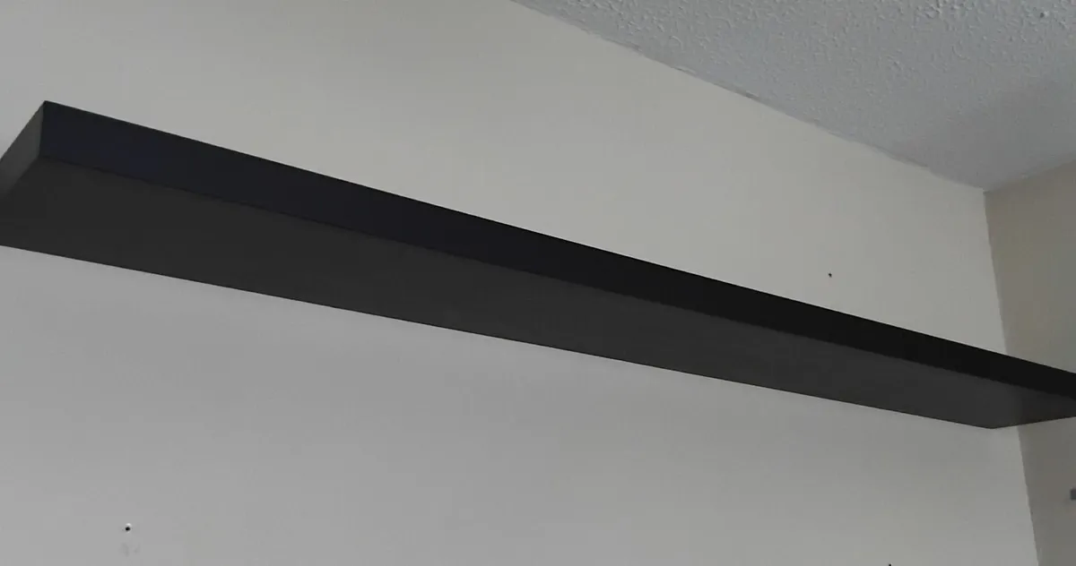 Two floating black wall shelves, 190x26cm - Image 1
