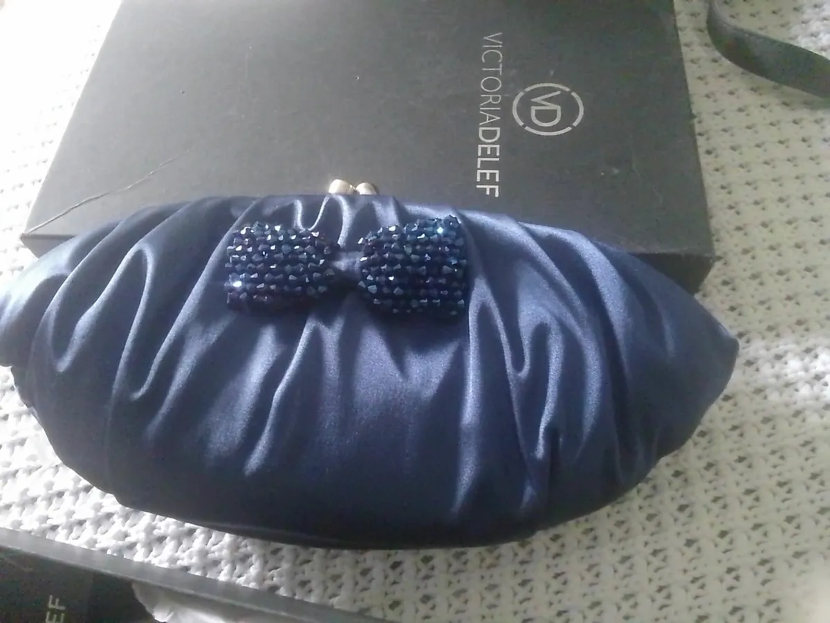VICTORIADELEF BLUE SATIN EMBELLISHED BAG NEW - Image 1