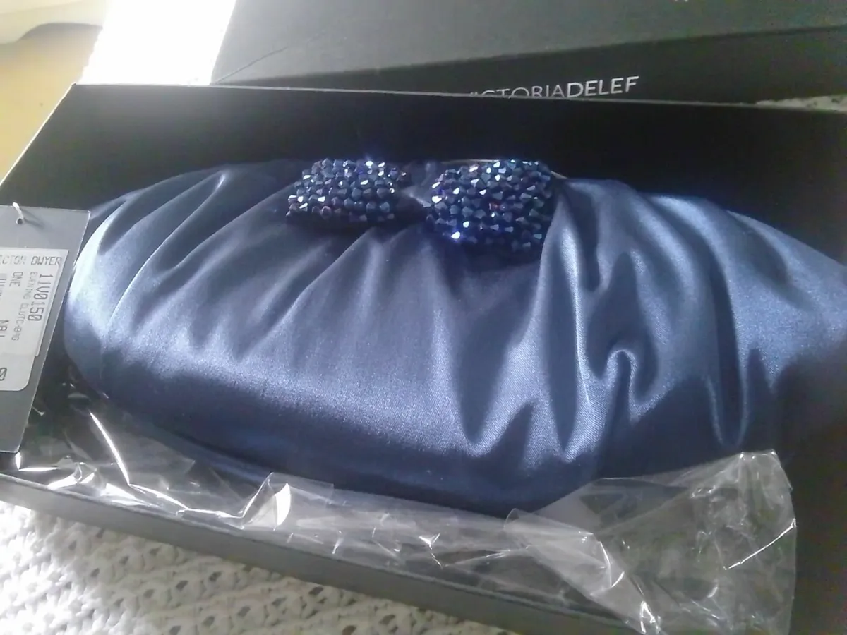 VICTORIADELEF BLUE SATIN EMBELLISHED BAG NEW - Image 2