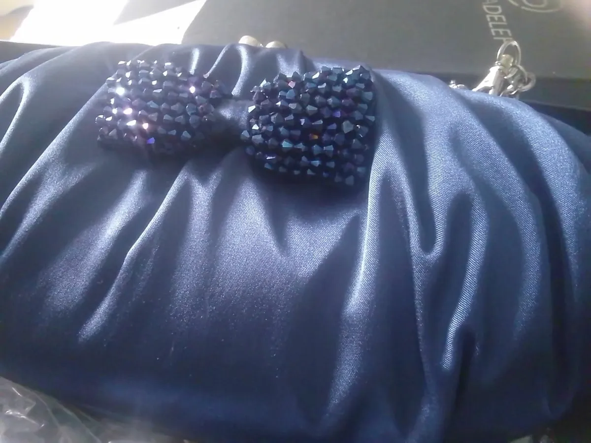 VICTORIADELEF BLUE SATIN EMBELLISHED BAG NEW - Image 3