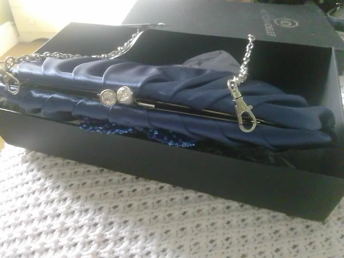VICTORIADELEF BLUE SATIN EMBELLISHED BAG NEW - Image 4