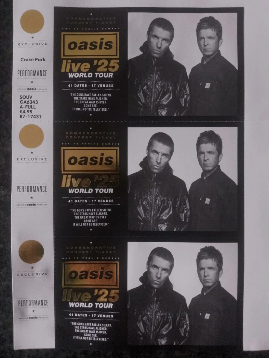 3 Oasis Commemoration Tickets Croke Park - Image 1