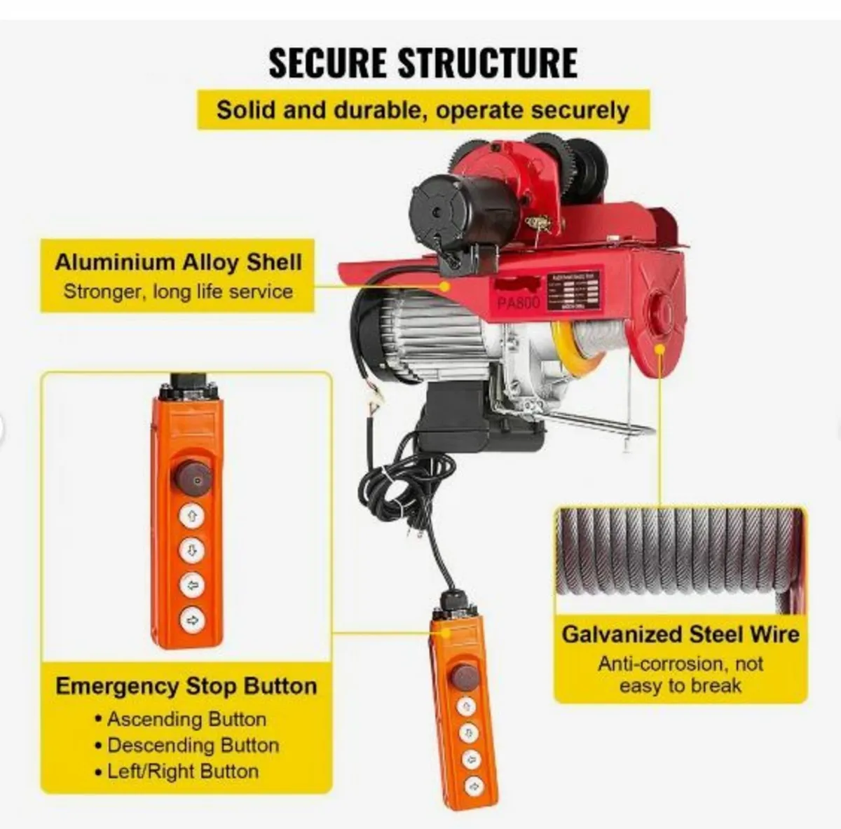 800Kg/1700Lbs Electric Trolley Hoist 1300W - Image 4